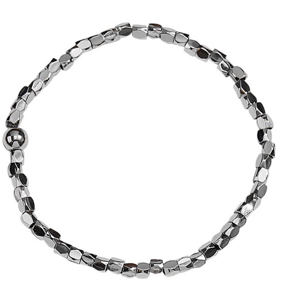 NWT HAZY SILVER FUNKY METAL BEADS STRETCH TO FIT BRACELET